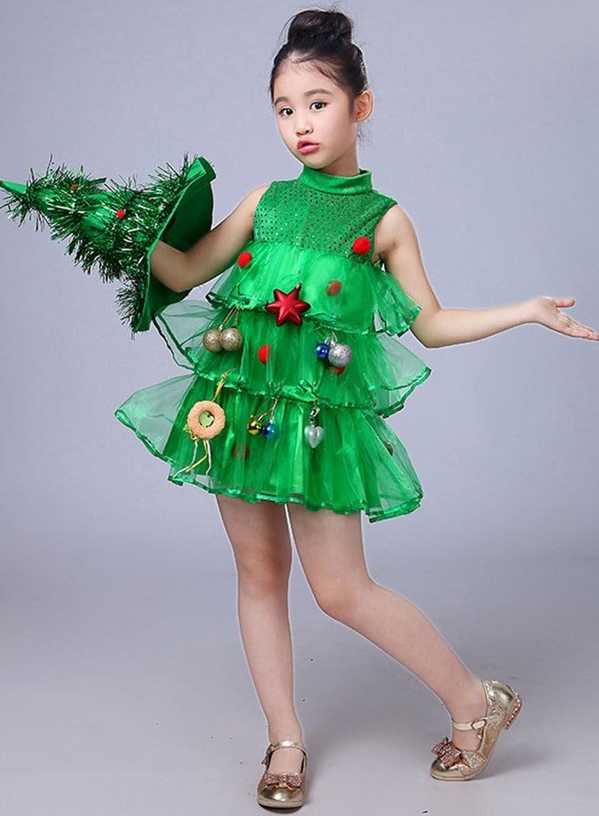 FANCYINN Girls Christmas Tree Dress Cosplay Costume Round Neck Sleeveless Kids Tutu Dresses with Hat Xmas Outfits 110 - Image 4